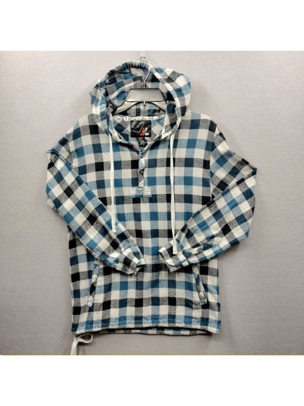 Amplify Hoodie Mens Size S Casual Pullover Long Sleeve Flannel Blue Gray Plaid